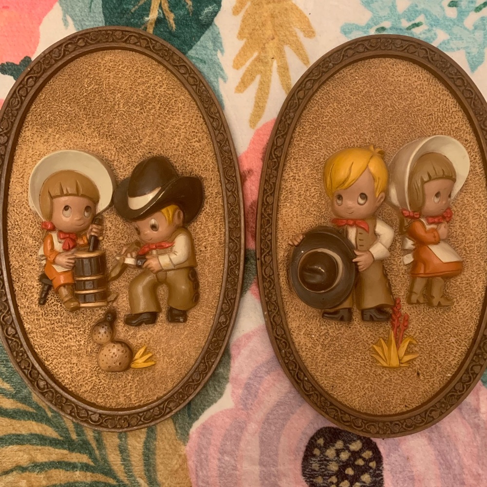Vintage set homco 3D Western Wall Plaques with Cowboy and Cowgirl
